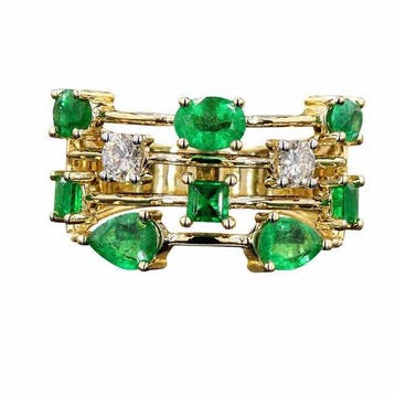 Ring - 14 karaat Geel goud - 2.02ct. tw. Smaragd - Diamant -, Nieuw