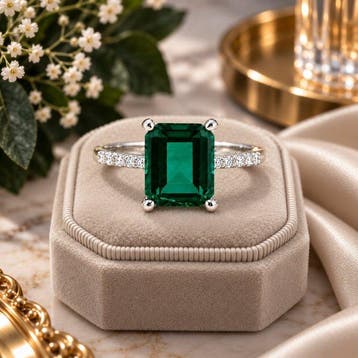 Zonder minimumprijs - Ring Verguld Smaragd - Diamant -, Nieuw