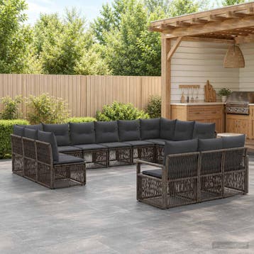 vidaXL Tuinbankenset 13 st Grijs poly rattan, Verzenden, Nieuw, 3 zitplaatsen