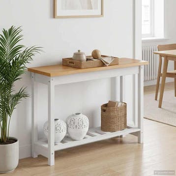 vidaXL Wandtafel EKAI Wit 112 x 35 x 76 cm Massief, Huis en Inrichting, Verzenden, Nieuw, Grenenhout
