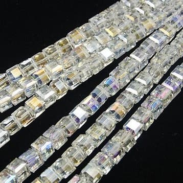 10 x Crystal glas facet kralen kubus 8mm gat: 1mm Clear AB, Ophalen of Verzenden, Nieuw, Kraal