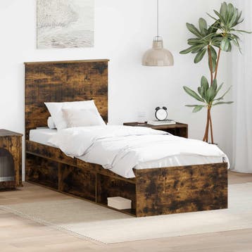 vidaXL Bedframe Gerookt eiken 75 x 190 cm Massief grenenhout, Eenpersoons, Bruin, Verzenden, Nieuw