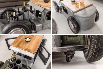 Vintage salontafel HOT ROD 160cm staal mangohout bartafel, Ophalen of Verzenden, Nieuw