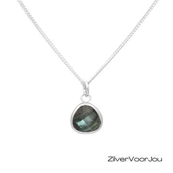 925 zilveren ketting labradoriet hanger – mystiek en elegant, Verzenden, Nieuw, Zilver