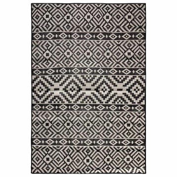 vidaXL Buitenkleed met patroon platgeweven 200x280 cm zwart, Verzenden, Nieuw, Zwart