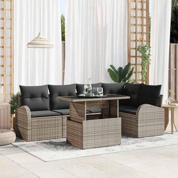 vidaXL Tuin Sofa Set 6 st 5-Aantal zitplaatsen Grijs Poly, Verzenden, Nieuw, Rotan, 6 zitplaatsen