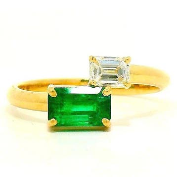 Ring - 18 karaat Geel goud - 1.08ct. tw. Smaragd - Diamant -, Nieuw