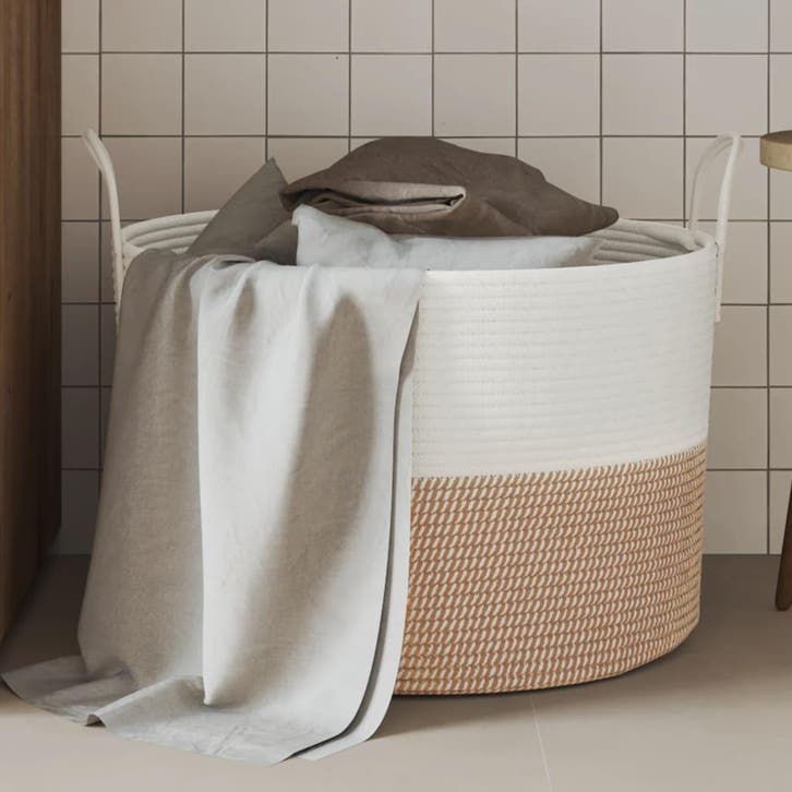 vidaXL Opbergmand Ø 51x33 cm katoen bruin en wit, Huis en Inrichting, Woonaccessoires | Schalen en Manden, Nieuw, Verzenden