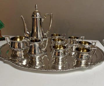 Theeservies (10) - Tea Service - Zilver - 800 zilveren, Antiek en Kunst