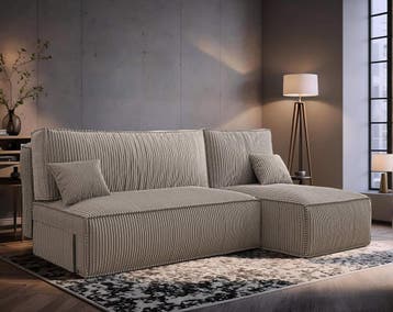 Slaapbank Ribstof Karlito Beige | Universeel | €399,-, Verzenden, Overige maten, Overige maten, Nieuw
