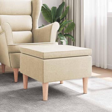 vidaXL Kruk met houten poten stof crèmekleurig, Huis en Inrichting, Stoelen, Verzenden, Nieuw