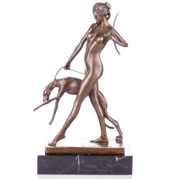 Figuur - Art Deco Bronzefigur Diana mit Hund nach E.McCartan, Antiek en Kunst