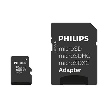 Micro SDHC kaart met adapter | Philips | 16 GB (Class 10), Verzenden, Nieuw, Philips