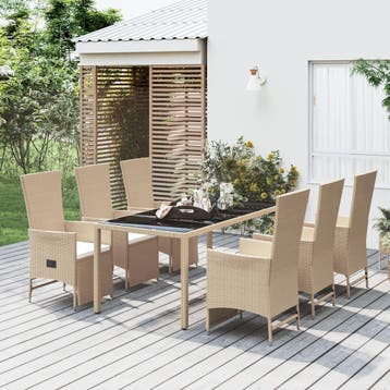 vidaXL 7-delige Tuinset met kussens poly rattan beige, Verzenden, Nieuw, 6 zitplaatsen, Tuinset