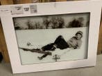 Veiling - Retro glas schilderij dame op ski 60x80cm, Nieuw
