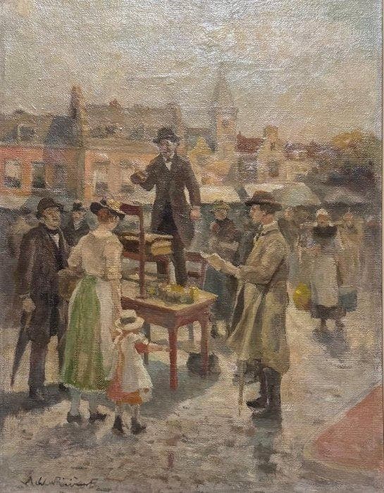 Adriaan de la Riviere (1857-1941) - Meeting, Antiek en Kunst, Kunst | Schilderijen | Klassiek