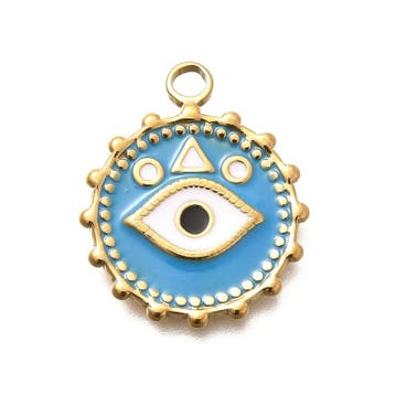 1 x RVS 304 Ion Plating (ip) ronde bedel met evil eye bla..., Ophalen of Verzenden, Nieuw, Kraal