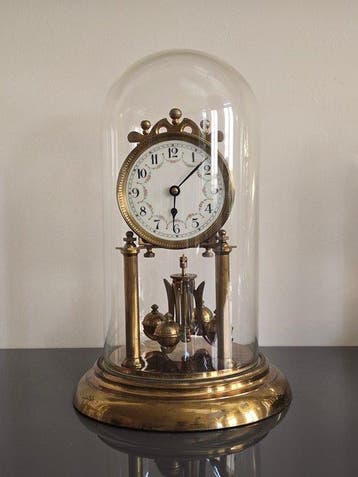 Jaarklok - Antiek met stolp - 1920 - JUF - gereviseerd, Antiek en Kunst