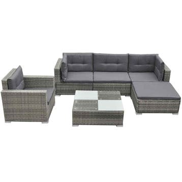 vidaXL 6-delige Loungeset met kussens poly rattan grijs, Verzenden, Nieuw, 6 zitplaatsen, Loungeset