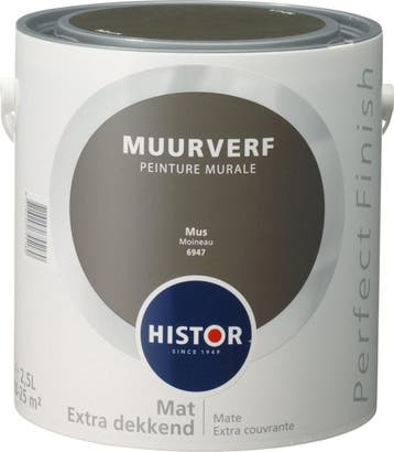 Histor Perfect Finish Muurverf Mat - Mus 6947 - 2,5 Liter, Overige kleuren, Nieuw, Ophalen of Verzenden, Verf