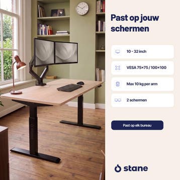 Stane Monitor Arm 2 Schermen met Gasveer – Dubbele, Computers en Software, Ophalen of Verzenden, Zo goed als nieuw, STANE