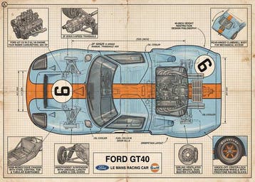 Kleury.art - Industrial Blueprint: Ford GT40 Le Mans by