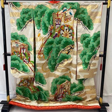 Japanse vintage kimono uchikake van polyester, wit met