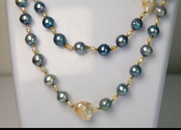 Zilver 925 - Gecultiveerde zoetwaterparels wit en blauw - 53