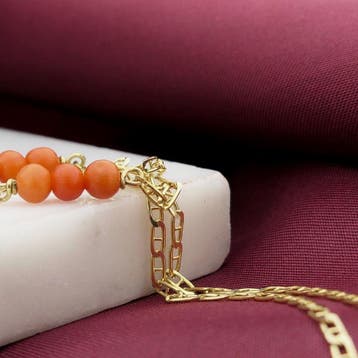Gouden collier met bloedkoraal (Ketting), Gebruikt, Ophalen of Verzenden, Met edelsteen, Goud