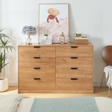 Commode Varkaus ladekast mdf met 8 lades 90x140x40 cm eikenk, Verzenden, Nieuw