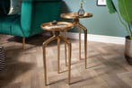Set van 2 bijzettafels ABSTRACT 60cm goudkleurig metaal rond, Ophalen of Verzenden, Nieuw