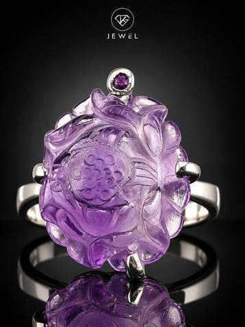 Amethist Bloemenring - Sterling Zilver 925 - Gesneden Paarse
