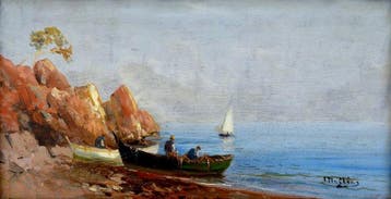 Louis Nattero (1870-1915) - Pêcheurs sur la plage à