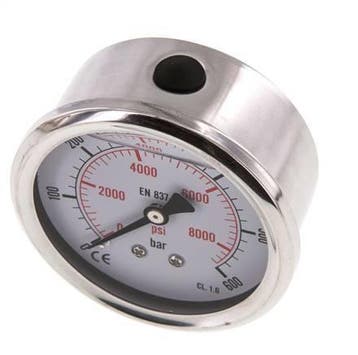 0..600 Bar Glycerine Manometer Achteraansluiting RVS/Messing, Verzenden, Nieuw
