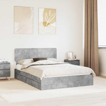 vidaXL Opslag bed met lade Beton Grijs 150 x 200 cm Bewerkt, Verzenden, Grijs, Hout, Nieuw
