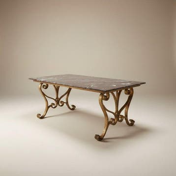 Art Deco - Eettafel - Marmo Rosso Levanto, Smeedijzer