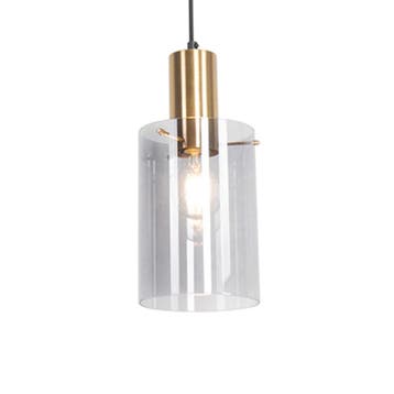 Vintage hanglamp messing met smoke glas - Vidra, Huis en Inrichting, Lampen | Hanglampen, Verzenden, Nieuw, Glas, Modern