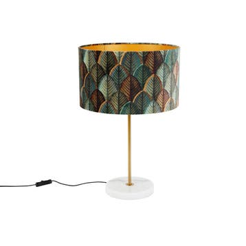 Tafellamp messing met velours lampenkap blad dessin met, Verzenden, Nieuw