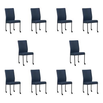 Set van 10 Leren eetkamerstoelen Comfort met wieltjes -, Ophalen of Verzenden, Nieuw, Leer