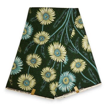 Afrikaanse wax print stof - Groen en Lichtblauw Forest Daisy, Hobby en Vrije tijd, Ophalen of Verzenden, Nieuw