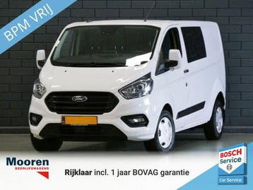 Ford Transit Custom 320 2.0 TDCI 130PK L2H1 Trend Dubbele Ca, Stof, Gebruikt, Euro 6, Wit