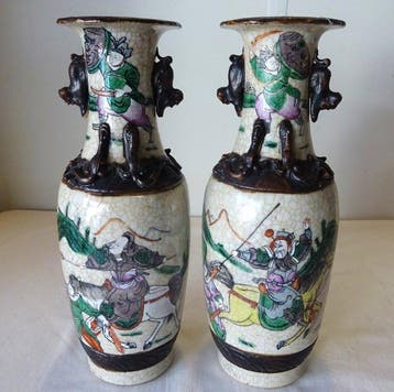 Vaas (2) - Chinese Nanking (Nanjing) porseleinen vazen, Antiek en Kunst