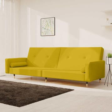 vidaXL Slaapbank 2-zits met 2 kussens fluweel geel, Verzenden, Minder dan 150 cm, Stof, Nieuw