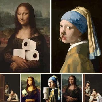 Grappige Mona Lisa Toiletrol Canvas Poster Wanddecoratie, Verzenden, Nieuw