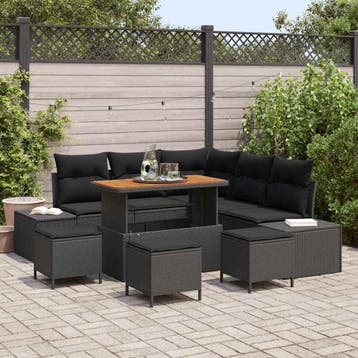 vidaXL Tuinbankenset 9 st Zwart Poly riet, Verzenden, Nieuw, Rotan, Meer dan 8 zitplaatsen