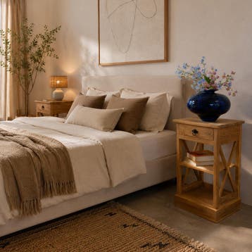 Nachtkastje - teakhout - handgemaakt - 1 lade - TTM Wonen, Minder dan 45 cm, Nieuw, Hout, 55 tot 70 cm