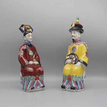 Set Keramische Beelden Chinese Keizer en Keizerin - Qing Dyn, Verzenden