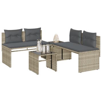 vidaXL 4-delige Loungeset met kussens poly rattan lichtgrijs, Verzenden, Nieuw, Loungeset