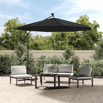 vidaXL Zweefparasol met LED en stalen paal 300 cm zwart, Verzenden, Nieuw, 1 tot 2 meter, Zweefparasol
