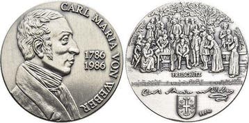 Ar-medaille 1986 Musik Weber, Carl Maria von 1786 Eutin +..., Verzenden